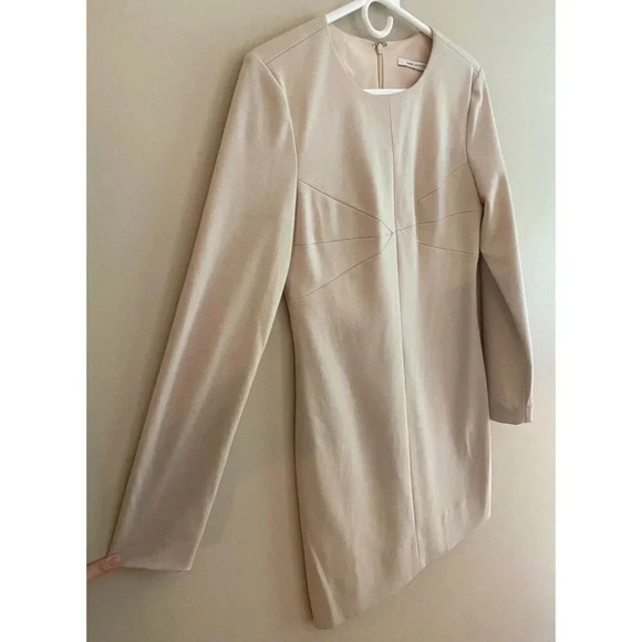 Diane Von Furstenburg Beige Long Sleeve Wool Blend Stretch Mini Dress Size 8 - Picture 4 of 12